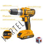 دریل پیچ گوشتی چکشی شارژی 20 ولت 2 آمپر اینکو مدل CIDLI200215